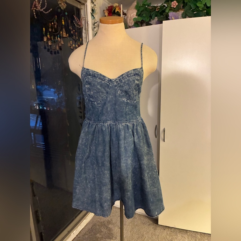 Denim Blue Spaghetti Strap Dress bustier